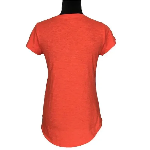 Eileen Fisher Top PTP Shirt Organic Cotton‎ Orange U Hem Short Sl Stretch LN - Picture 3 of 5
